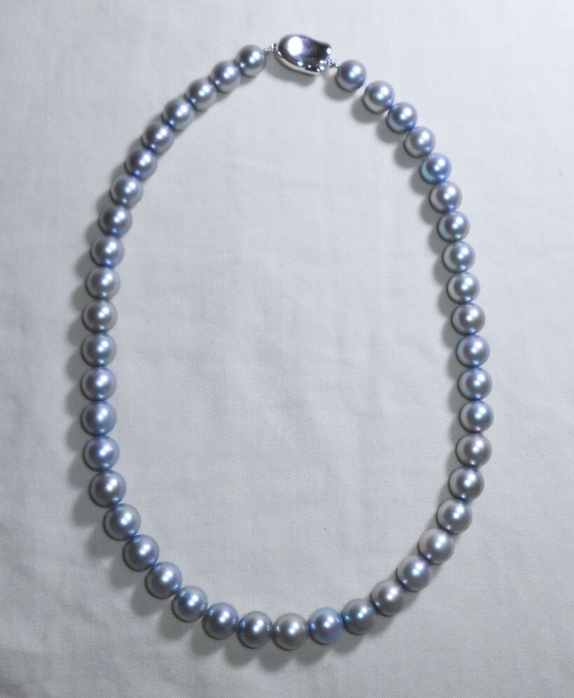 真珠ネックレス グレー 玉径約9.0mm ネックレス長約45cm 約53g SILVER金具 パールネックレスの画像1