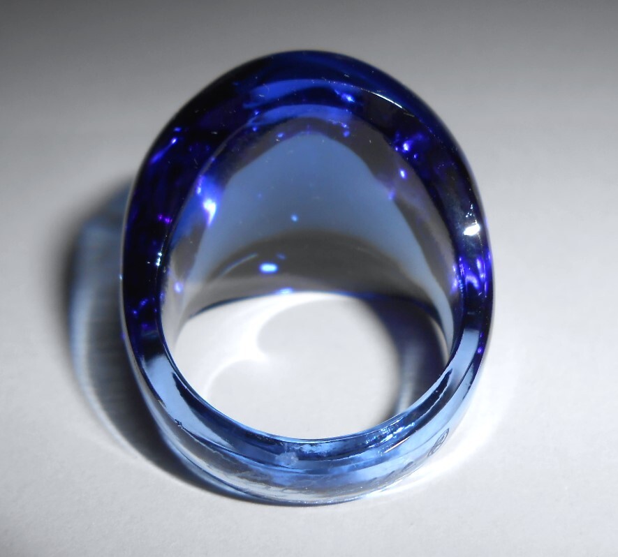 LALIQUE ラリック ガラス製 カボションリング ブルー サイズ約15号 指輪 青 美品の画像3