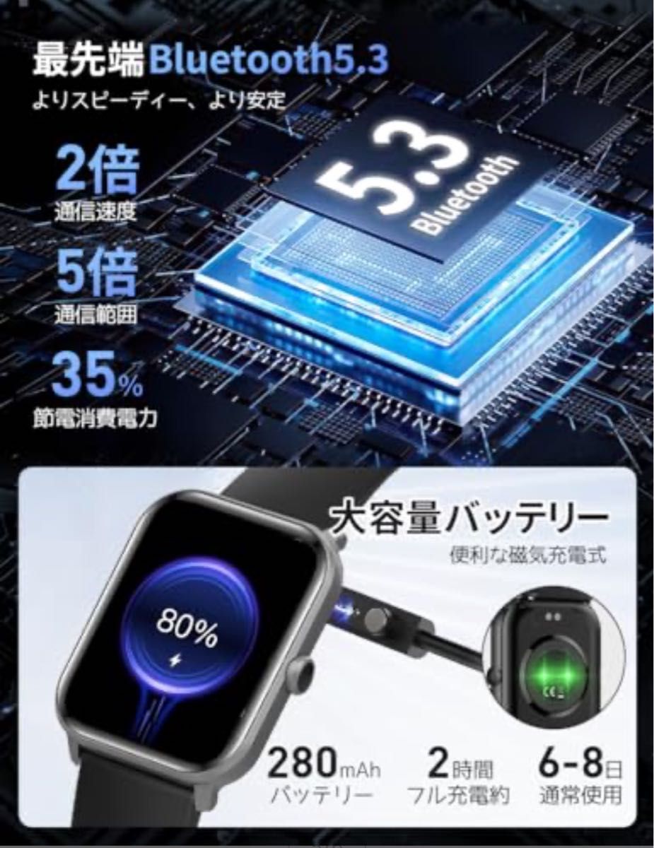 【新品未使用】スマートウォッチ　Bluetooth iPhone対応　腕時計　ブラック