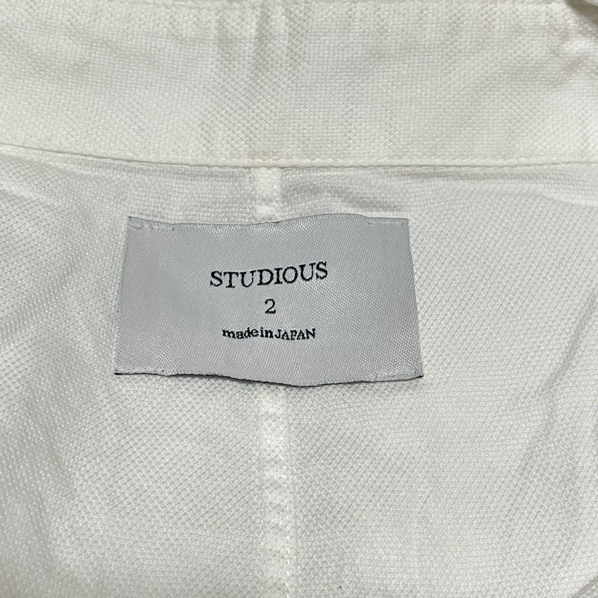 STUDIOUS  ボタンダウンシャツ 白　シャツ　ワイシャツ 半袖シャツ M ステュディオス　ホワイト　日本製　コットン　メンズ