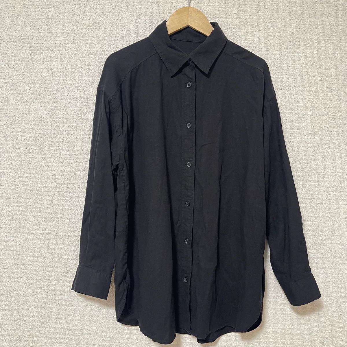 GUリネンブレンドオーバーサイズシャツ(長袖) ジーユー　トップス　インナー　羽織り　S 長袖シャツ　ブラウス　フロントボタン　