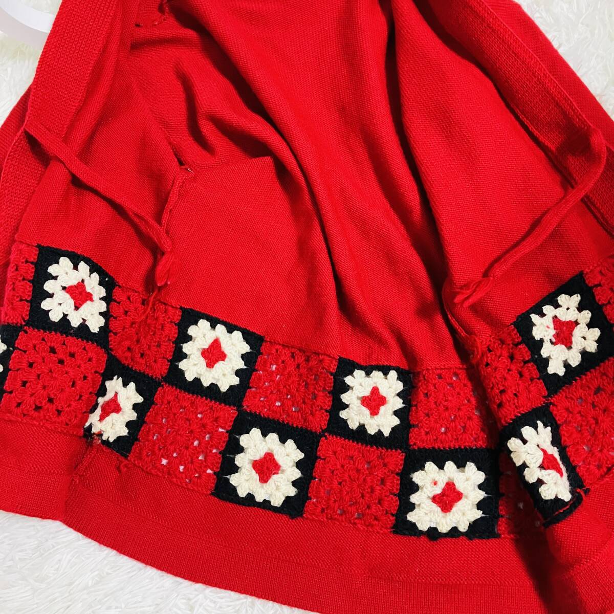 w146 レディース 法被 羽織り 手編み風 ヒモ ロマンチック レッド（赤） 華やか かわいい レトロ_画像7
