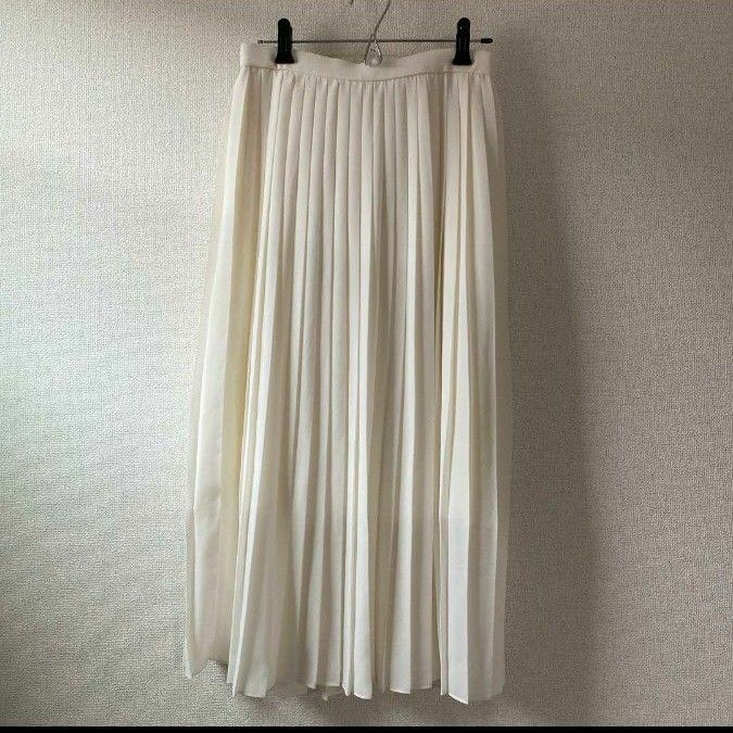 ユニクロ プリーツスカート ウエストゴム ホワイト ロング スカート
