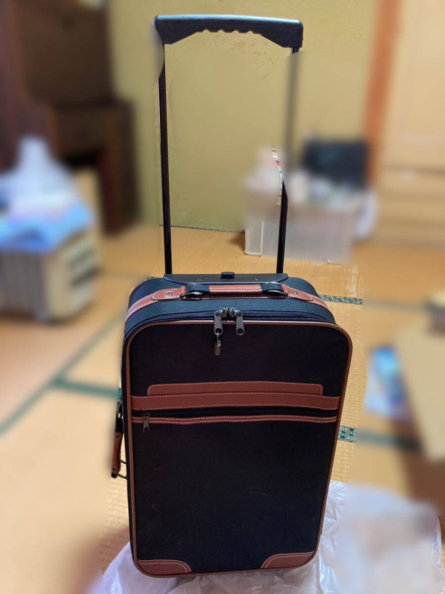 [ explanation field obligatory reading ] suitcase 2 wheel black × imitation leather Brown Carry case trunk Cart ( machine inside bringing in is please examine )[ that day settlement only ]