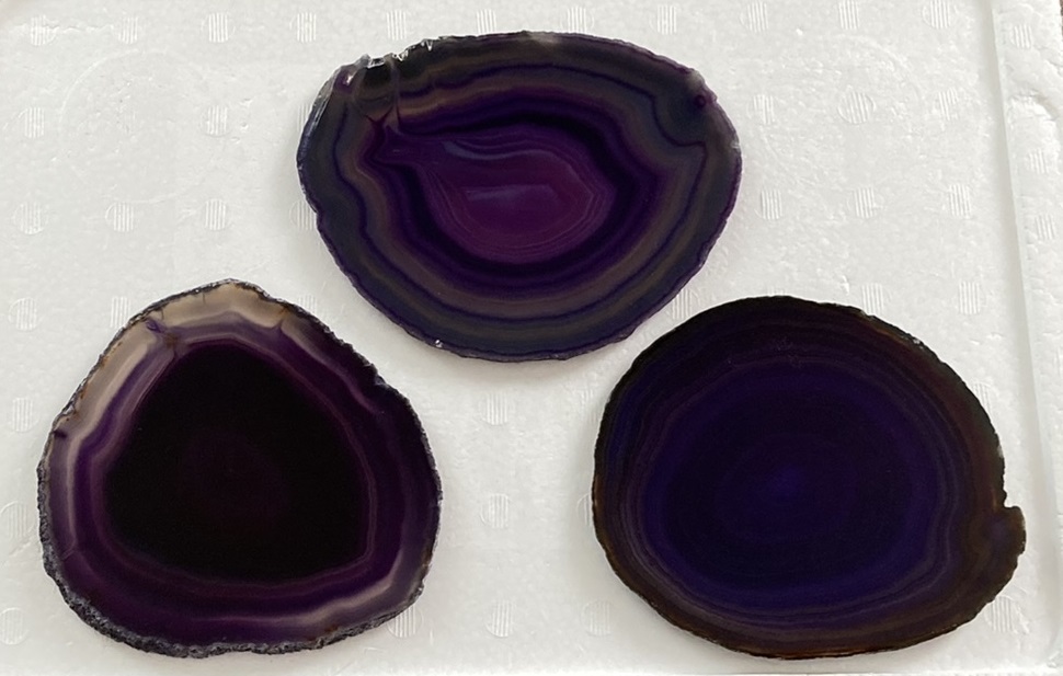メノウ 瑪瑙 アゲート スライス板 青紫 中サイズ 3枚セットの画像2