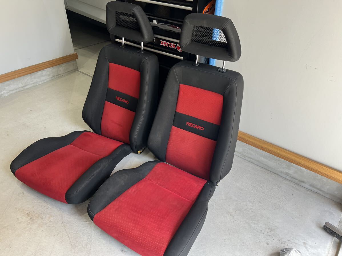 ケイワークス Kei WORKS HN22S 純正 RECARO レカロ シート 運転席 助手席 2脚セット フロント 左右 赤x黒レカロシート セミバケットの画像1