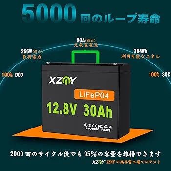 ●XZNY 12V 30Ah リン酸鉄リチウムイオンバッテリー 充電式バッテリ LiFePO4ディープサイクルバッテリー