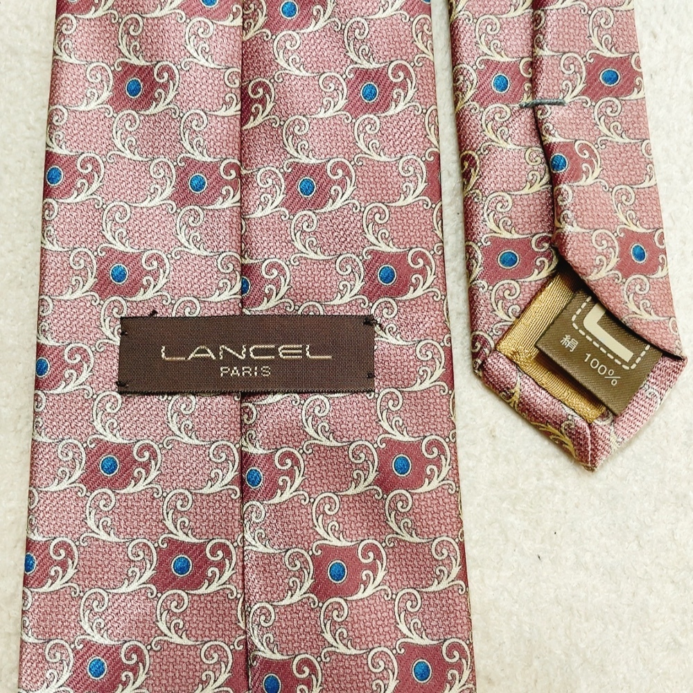 LANCEL ランセル ネクタイ シルク100％ 高級感 ゴージャス メンズ オフィス ビジネス スーツ ブランド 光沢 肌触り ワンポイントロゴ L34_画像10