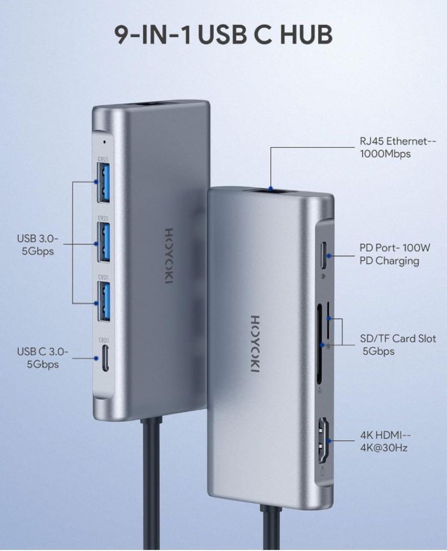 USB C ハブ 9-in-1 HOYOKI ドッキングステーション 急速充電_画像3