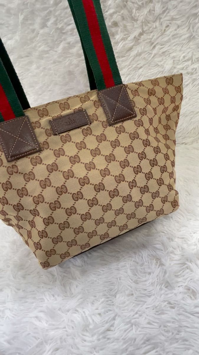 【美品】GUCCI グッチ　GG トートバッグ　ハンドバッグ　シェリーライン ベージュ系 レザー