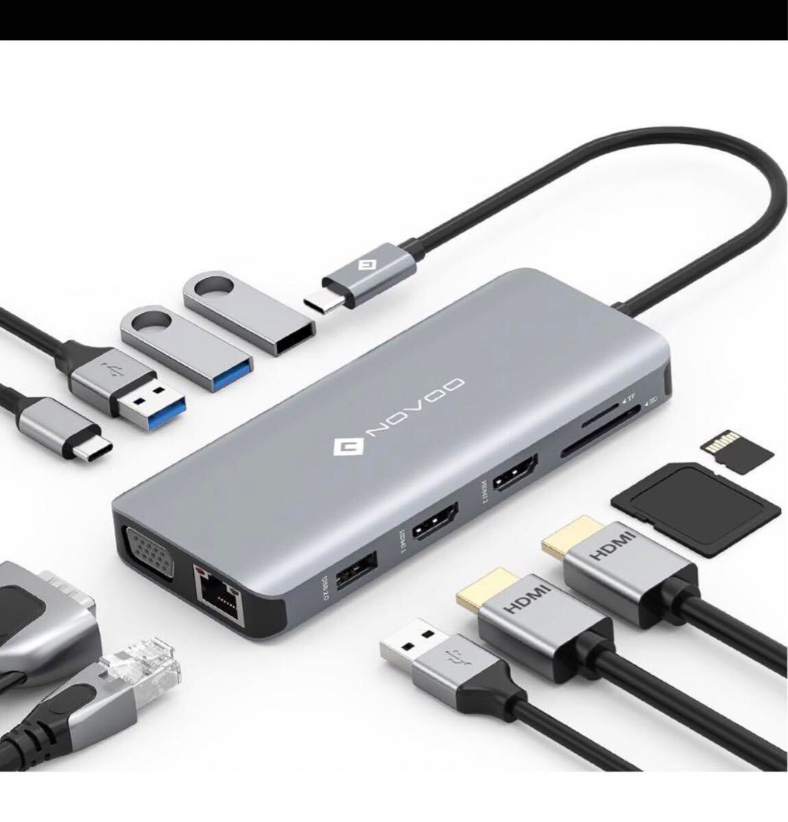 USB C ハブ 11-in-1 トリプルディスプレイ NOVOO デュアル 4K ドッキングステーション【HDMI/VGAの画像1