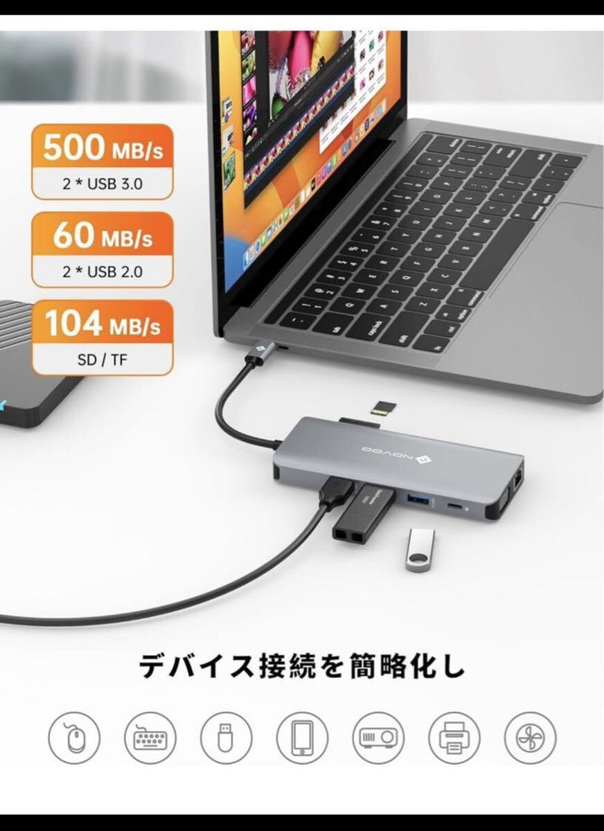 USB C ハブ 11-in-1 トリプルディスプレイ NOVOO デュアル 4K ドッキングステーション【HDMI/VGAの画像5