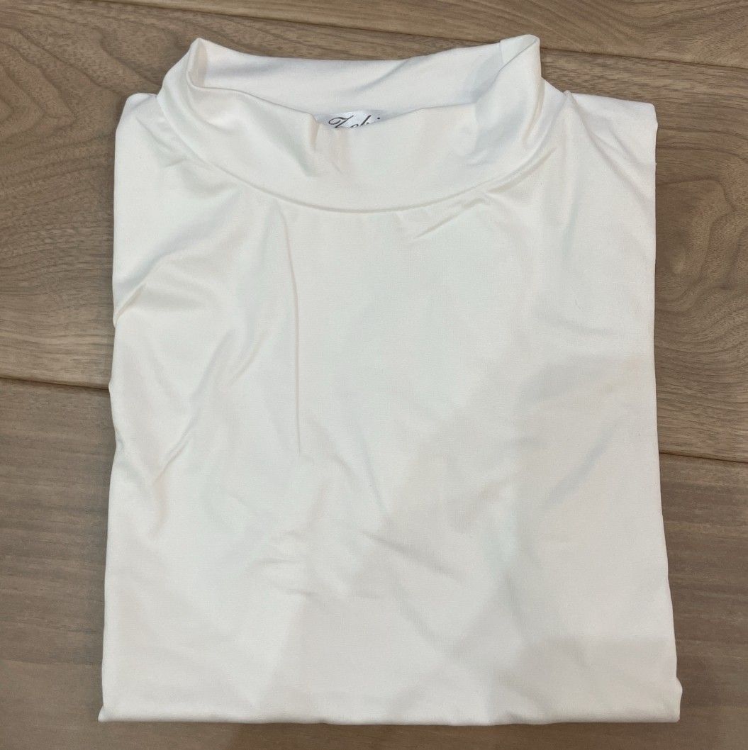 シンプル Tシャツ 白 2XL レディース モックネック かわいい 半袖 カットソー 日よけ スタンドカラー ハイネック