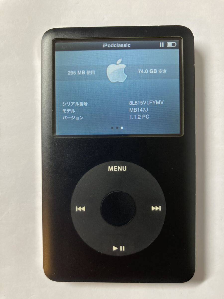 iPod classic HDD80GB 新品バッテリー交換済み iTunes同期、操作動作OK 真っ黒モデル の画像1