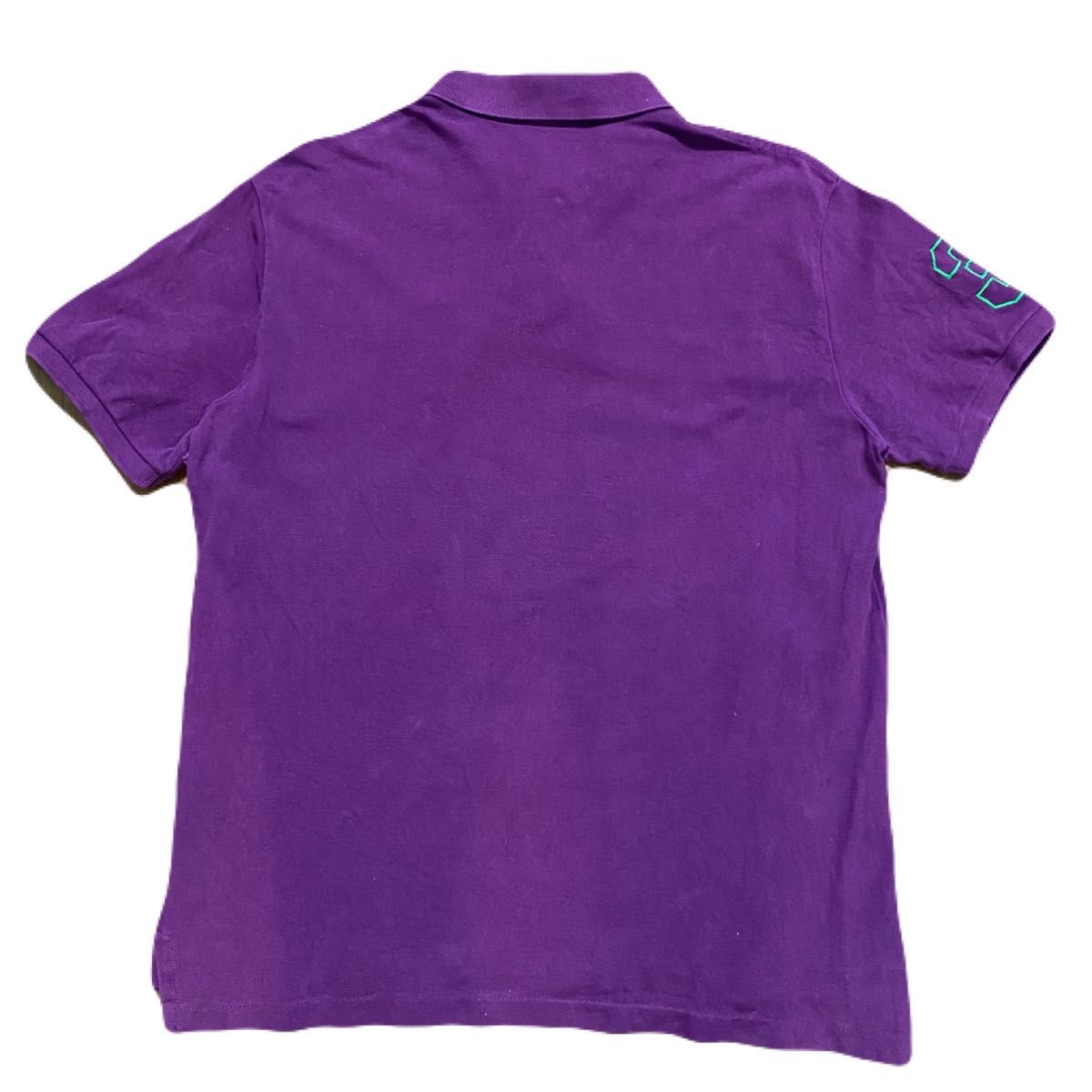 A229★ポロ バイ ラルフローレン★パープル紫 ビッグポニーロゴ刺繍 ナンバリング 半袖 鹿の子 ポロシャツ L