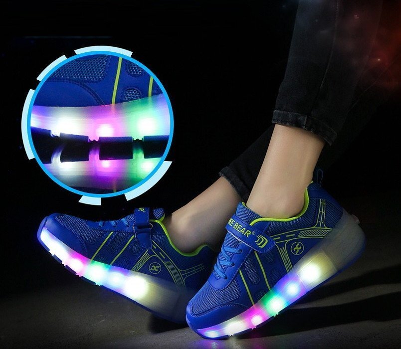 光る☆LED ライトアップスニーカー&ローラーシューズ 一体型 【K-164ブルー 24cm】夜間 スケート靴 反射材 ジョギング 自転車の画像6