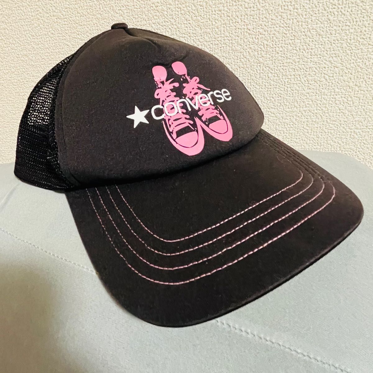 converse コンバース　キャップ　ブラック　ピンク　フリーサイズ　57-59センチ 帽子