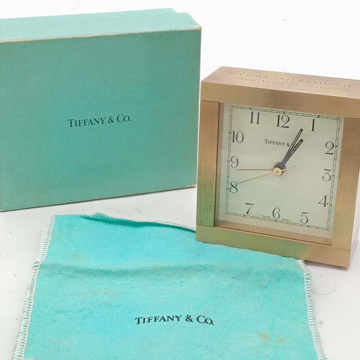 大村3月No.133 置き時計 Tiffany& Co. ティファニー 動作未確認 ゴールド系 ブランド時計 箱・保存袋付き スクエアの画像1