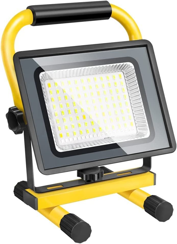 即納!100W LED投光器 2台 充電式 IP65防水 6000K 昼色光 作業灯 USB 大容量電池 6000mAh 三つ点灯モード 便携 高輝度 送料無料 TKK-115