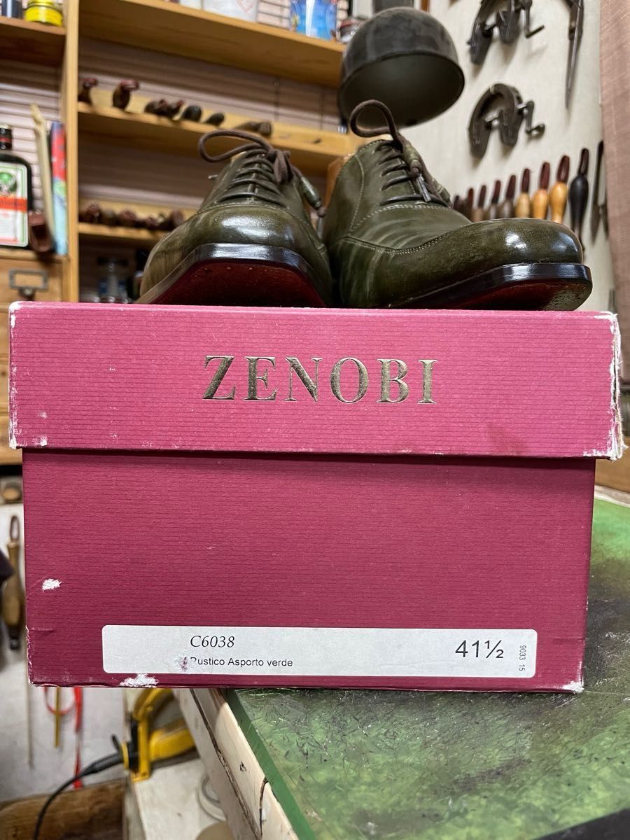 ZENOBI イタリア製 ドレスシューズ モスグリーン ウィングチップ ゼノビ
