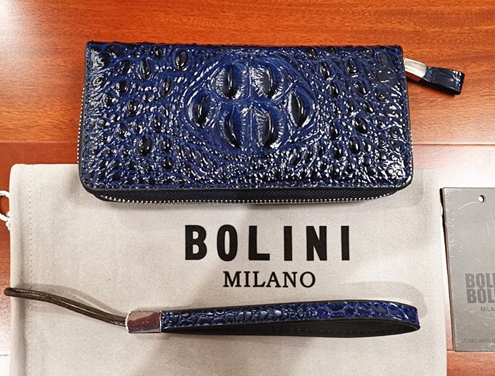 逸品*イタリア製※定価15万◆イタリア・ミラノ発*BOLINI/ボリニ・最上級牛革・クロコダイル*ラウンドファスナー 長財布・紺の画像2