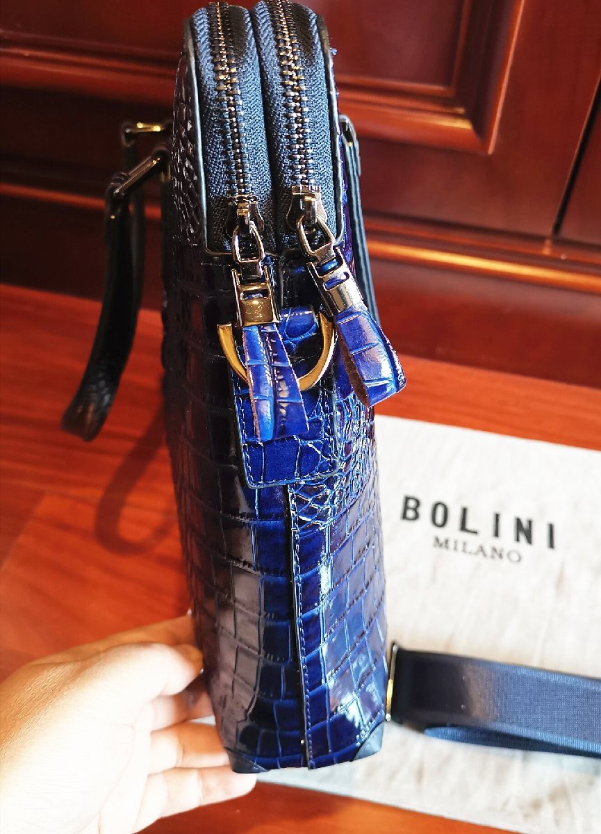 最高級逸品20万◆イタリア・ミラノ発*BOLINI/ボリニ・最上級牛革・クロコダイル*ビジネスバック/ブリーフケース・紺の画像6