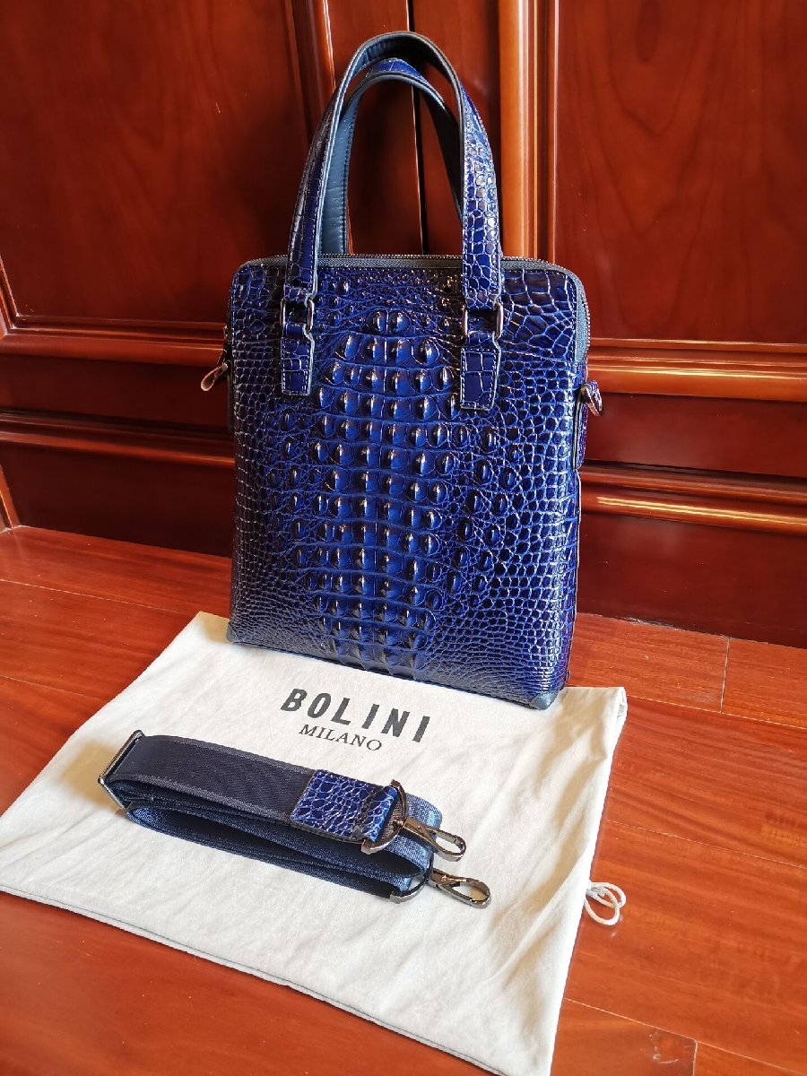 最上級逸品※定価18万◆イタリア・ミラノ発*BOLINI/ボリニ・最上級牛革・クロコダイル*トートバッグ/紺の画像3