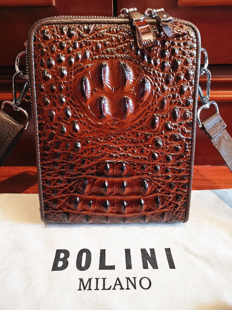 逸品*16万◆イタリア・ミラノ発*BOLINI/ボリニ・最上級牛革・クロコダイル*ショルダーバッグ/リュックサック・茶色_画像2