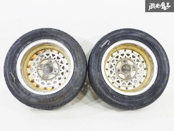 ●ALMEX アルメックス 14インチ 6J ＋12 4H 4穴 PCD114.3 メッシュ ホイール 2本セット タイヤ付き レビン トレノ ハコスカの画像6