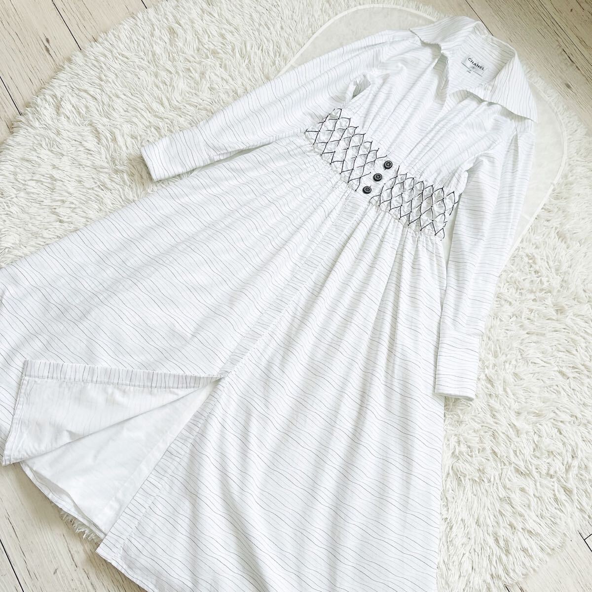 CHANEL Chanel collection Ran way long maxi One-piece dress cotton shirt One-piece 