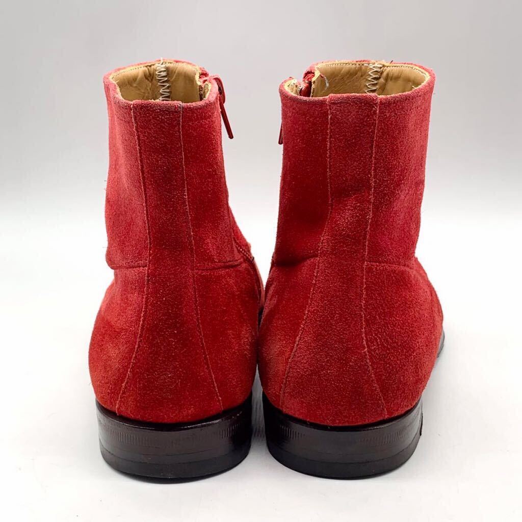 レディース NEEDLES (ニードルス) ショートブーツ サイドジップ スエード レザー レッド 赤 4 24cm 革靴 シューズ スペイン製_画像5