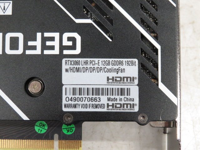 グラフィックボード GeForce RTX3060 LHR 12GB ジャンク P10231の画像6