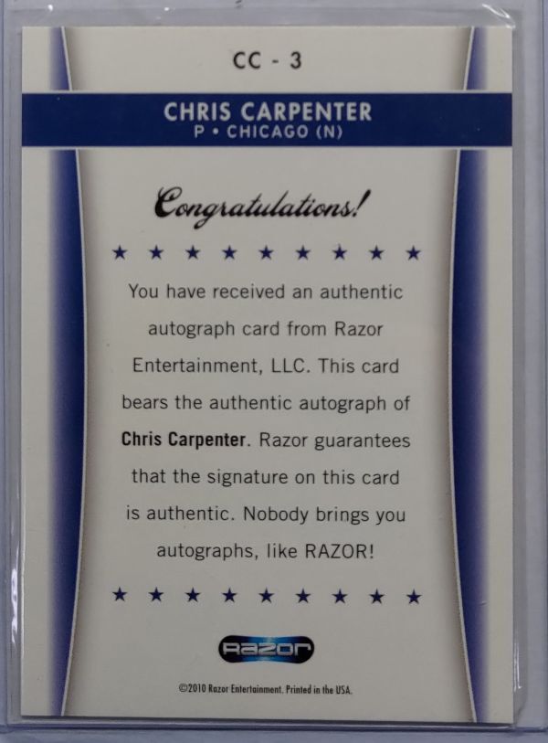 来日外国人 カーペンター Chris Carpenter 2010 Razor Autographs Auto 直筆サイン ヤクルト_画像2