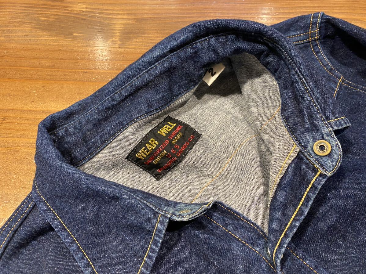 日本製 定価2万 UES ウエス Denim Western Shirt 2 M デニム ウエスタンシャツ インディゴ ジーンズ ヒゲ ハチノス アメカジ 春夏 古着の画像5