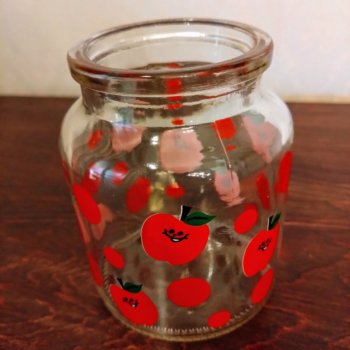SWIMMERりんご柄ガラスキャニスター赤レッドスイマー昭和レトロキッチングッズ保存容器ガラス瓶かわいいプリントリンゴ林檎ビンテージの画像5