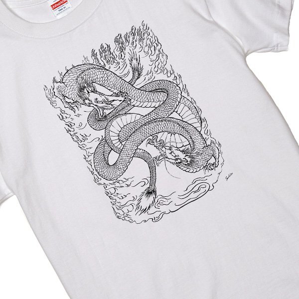 和柄 ドラゴン 龍 半袖 Ｔシャツ 白 和風 浮世絵 S/M/L/XL JP18 横須賀スカジャンデザインコンテスト優勝者 タトゥー 刺青_画像2