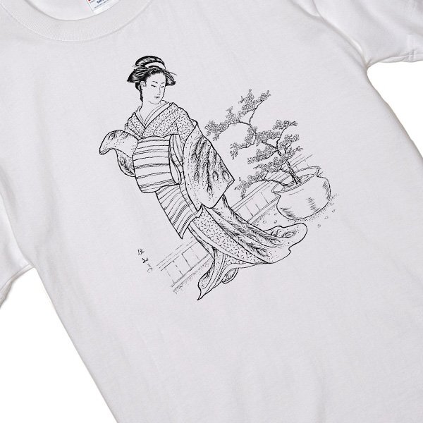 和柄 美人画 鉢 半袖 Ｔシャツ 白 和風 浮世絵 S/M/L/XL jp07 横須賀スカジャンデザインコンテスト優勝者 タトゥー 刺青_画像2