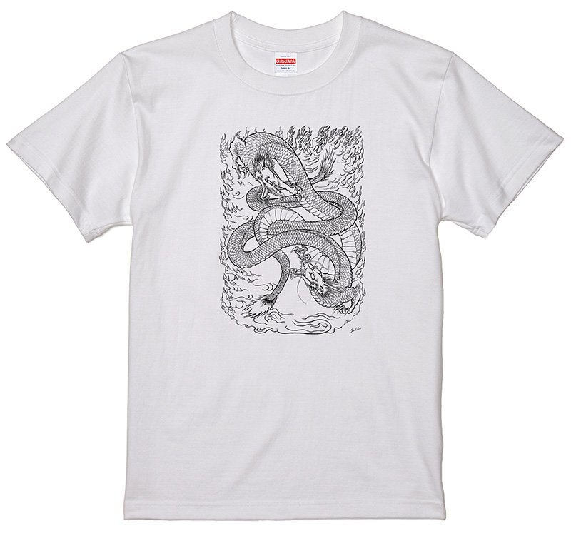 和柄 ドラゴン 龍 半袖 Ｔシャツ 白 和風 浮世絵 S/M/L/XL JP18 横須賀スカジャンデザインコンテスト優勝者 タトゥー 刺青_画像1