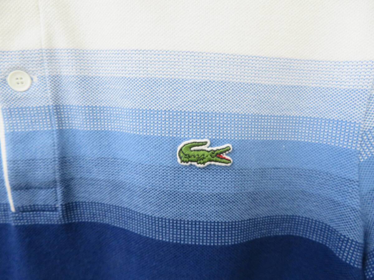 ●BM14 ★ LACOSTE ラコステ 半袖 ポロシャツ メンズ サイズ4 ホワイト×ブルー グラデーション ★の画像3