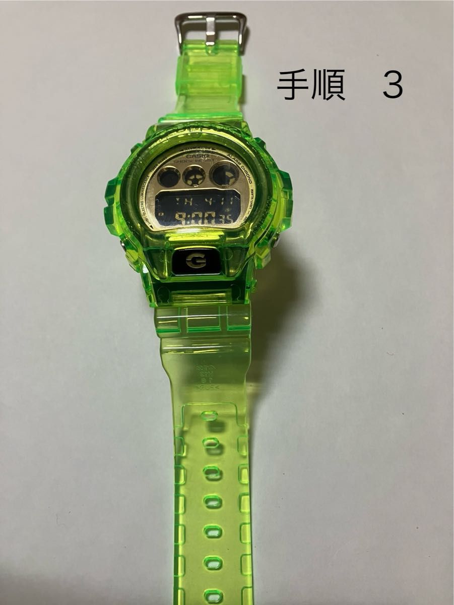 (新品)G-SHOCKカスタム DW6900用ベゼル&ベルト 黄緑(半透明)　工具付