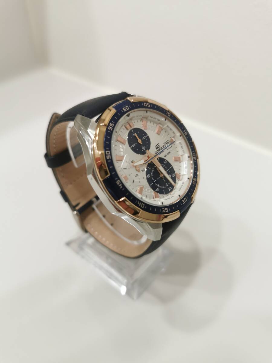 逆輸入カシオEDIFICE ブルー＆ゴールド 超激レア EFR-539L-7C 100m防水 クロノグラフ 欧州モデル 本革 腕時計エディフィス CASIO メンズの画像7