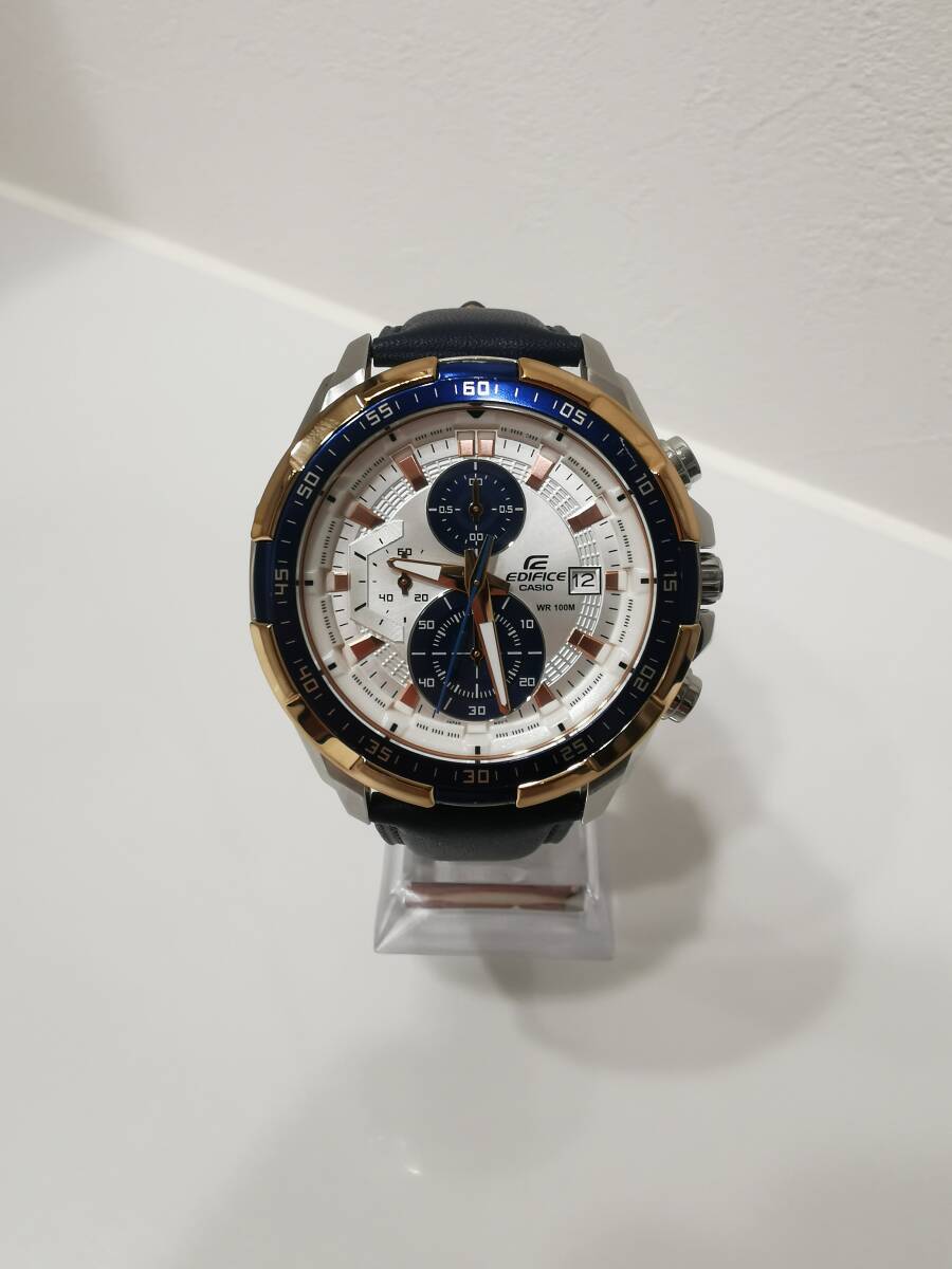 逆輸入カシオEDIFICE ブルー＆ゴールド 超激レア EFR-539L-7C 100m防水 クロノグラフ 欧州モデル 本革 腕時計エディフィス CASIO メンズの画像2