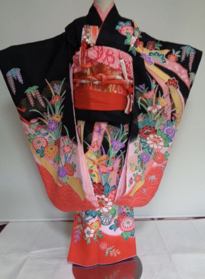 * "Семь, пять, три" *7 лет женщина .* блестящий . кимоно полный комплект * рост 120cm~130cm передний и задний (до и после)! 240326