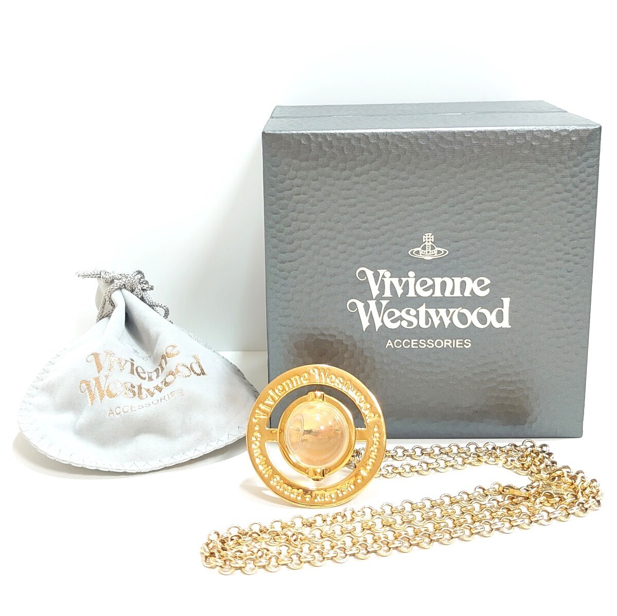 美品 ヴィヴィアンウエストウッド Vivienne Westwood ニューオーブ ネックレス ビック 直径4.25cm GOLD 箱付 アクセサリー ラインストーンの画像8