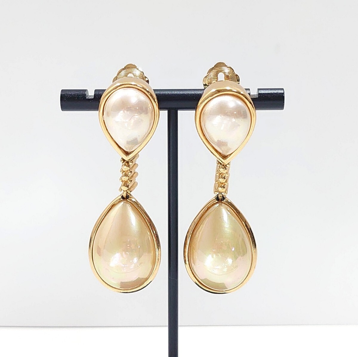 極美品 激レア Christian Dior ディオール イヤリング パール ゴールド ラインストーン リバーシブル 特大 ヴィンテージ アクセサリー GOLDの画像6