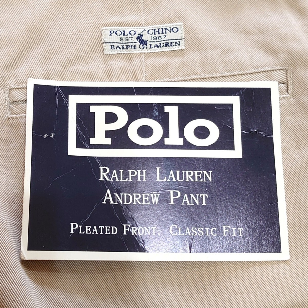 未使用 ヴィンテージ ポロ ラルフローレン Polo Ralph Lauren CHINO ANDREW PANT メンズ チノパン COTTON100% 2タック ワイド パンツ 34/34_画像3