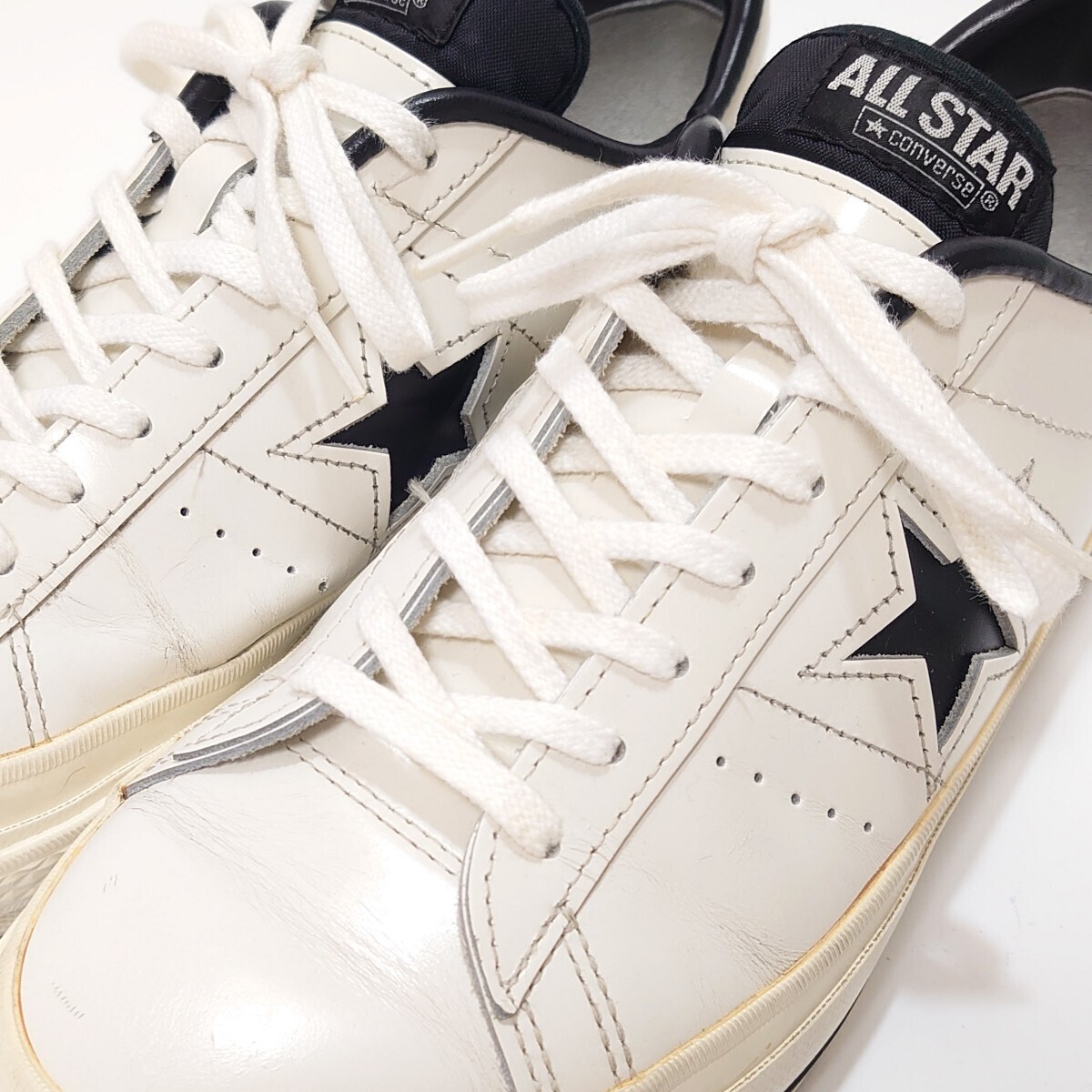 日本製 CONVERSE ONE STAR コンバース ワンスター ALLSTAR US8,5 26,5cm MADE IN JAPAN 白黒 レザー 本革 ブラックスター ローカット LOWの画像2