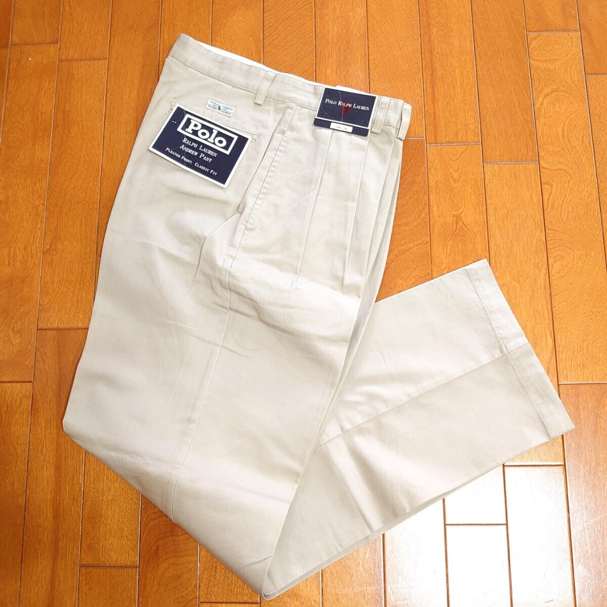 未使用 ヴィンテージ ポロ ラルフローレン Polo Ralph Lauren CHINO ANDREW PANT メンズ チノパン COTTON100% 2タック ワイド パンツ 34/34_画像1