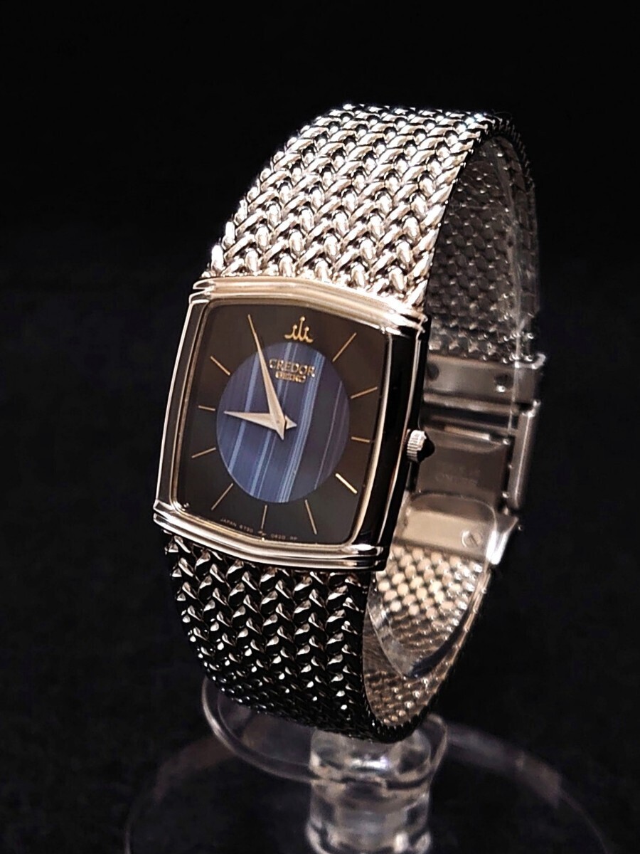 超美品 セイコー クレドール SEIKO CREDOR レディース 腕時計 クォーツ 6730-5340 ブルー × 黒文字盤 亀戸工場製 ヴィンテージ ウォッチ
