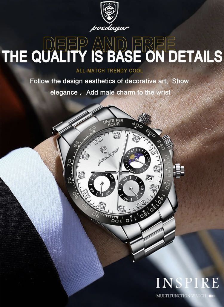 メンズ腕時計　オマージュ　クロノグラフ アナログ腕時計　ストップウォッチ　防水腕時計　ジルコニア　ステンレス　t1400大人気